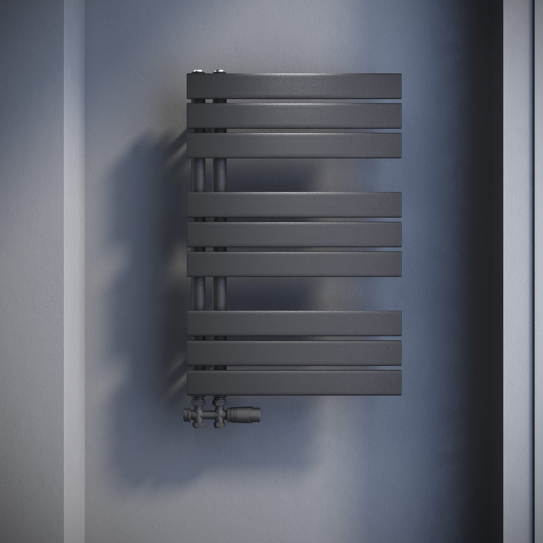SONNI Badheizkörper Flach Handtuchtrockner 762 x 500 mm Anthrazit Handtuchwärmer Seitenanschluss Pan