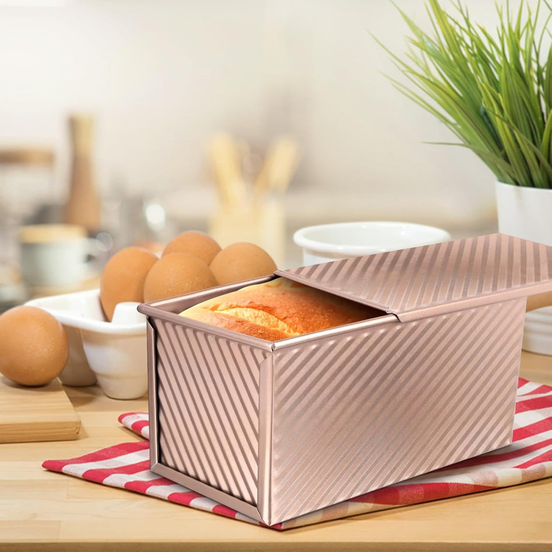 Brotbackform mit Deckel, Rechteckig Roségold, Toastbrot Backform Set,Toast Brot Backform Set,4PCS An