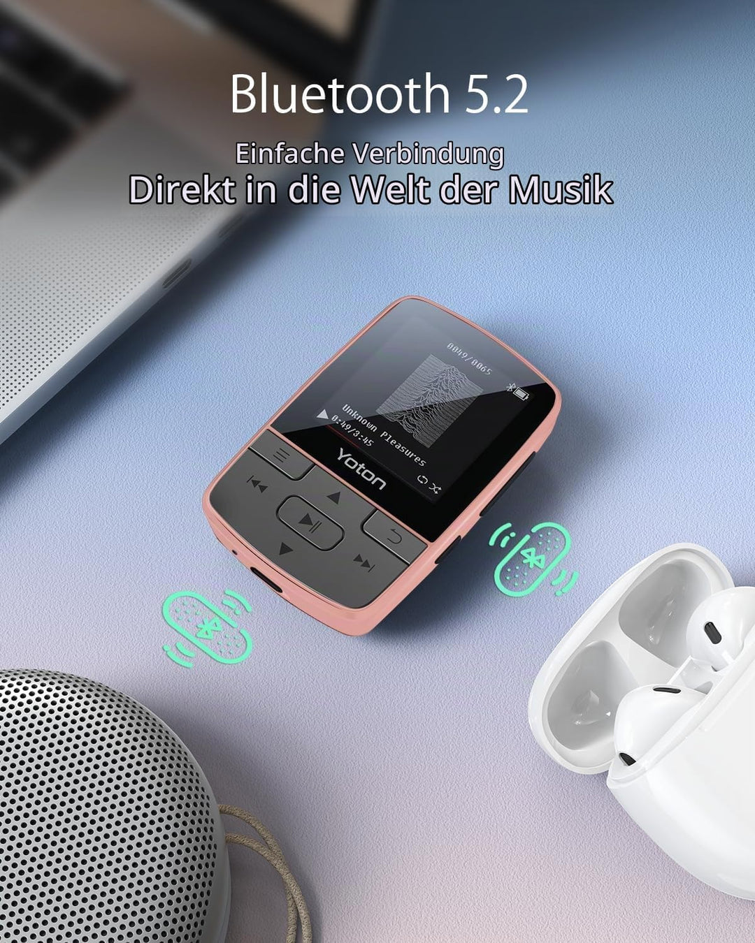 Yoton Bluetooth 5.2 MP3-Player, 64 GB Speicherplatz, Sportclip, HiFi-Klangqualität, Equalizer, Varia