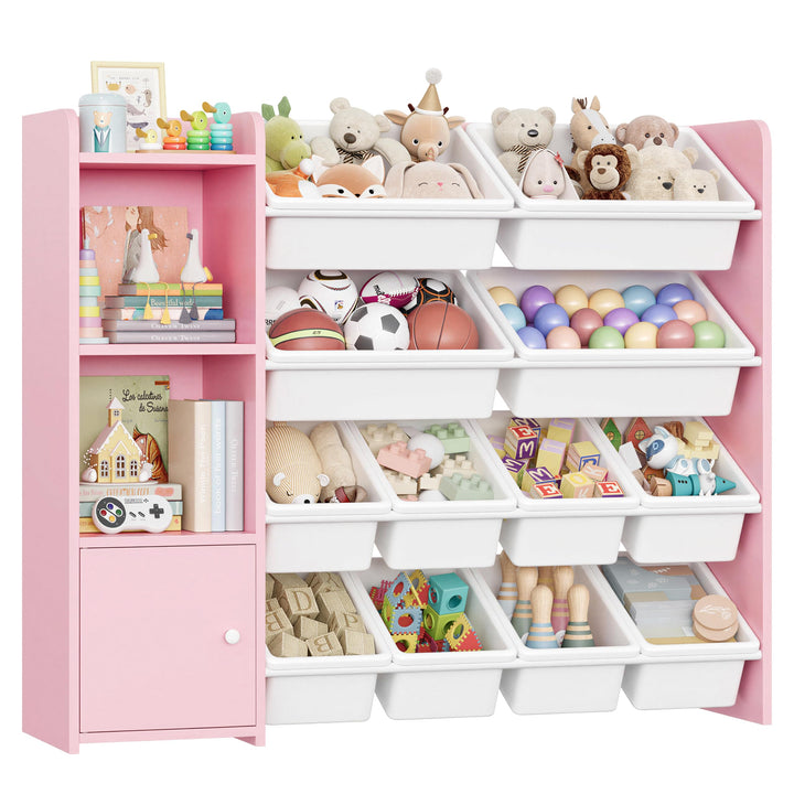 FOREHILL Kinderregal mit 12 Boxen Kinderschrank Holz Bücherregal für Kinder Aufbewahrungsbox Kinderz