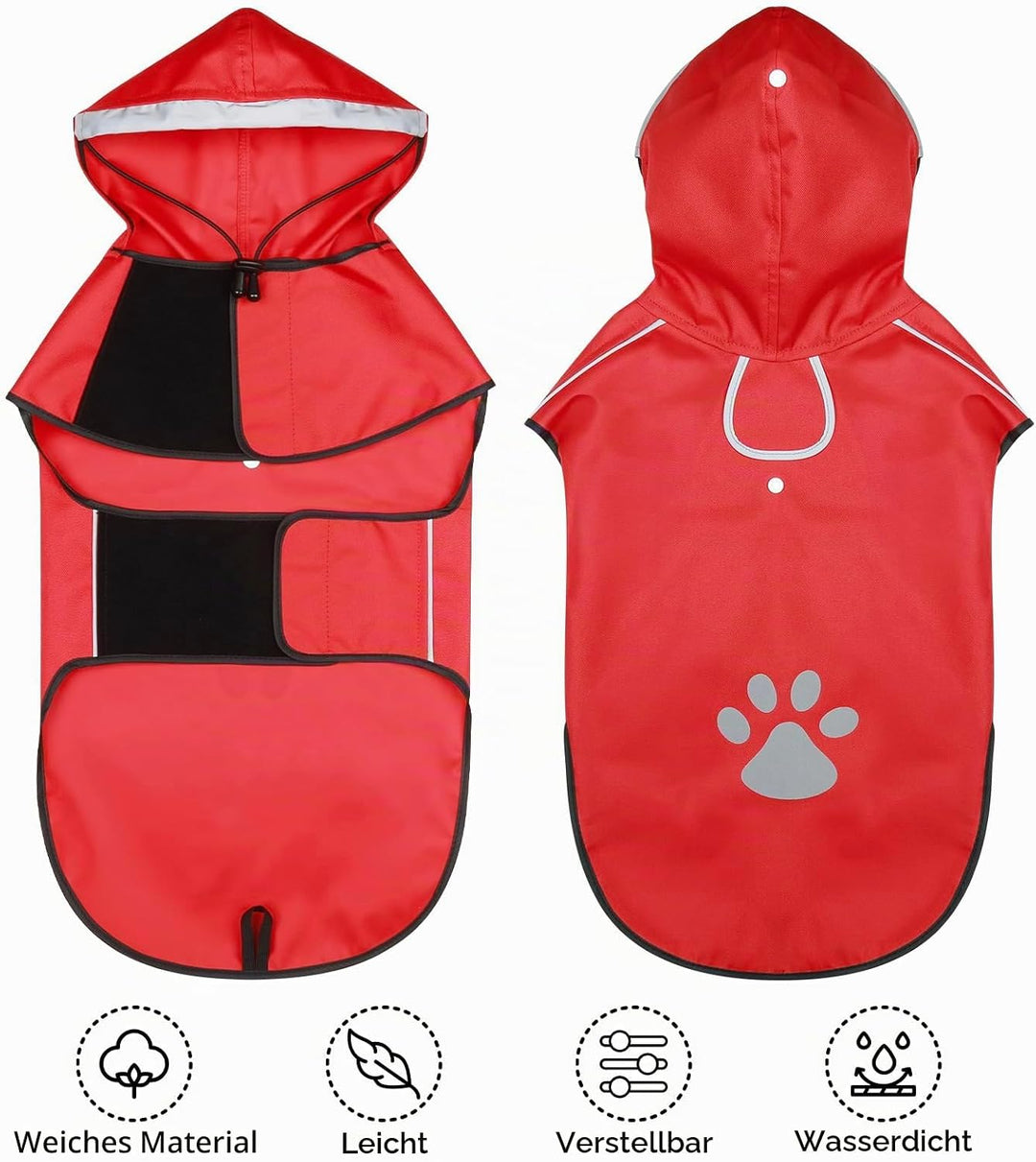 BiPawTi Regenjacke für Grosse Hunde, Verstellbarer Hunde-Regenmantel mit Klettverschluss - Ultraleic