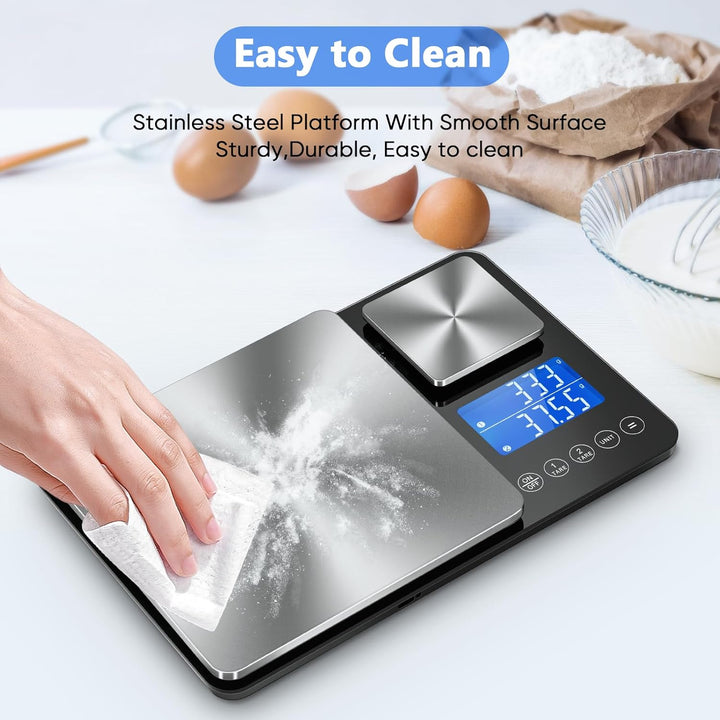 Küchenwaage mit Dualer Plattform, 15kg/1g & 500g/0.01g, Doppelfunktion Digitale Küchen Feinwaage mit