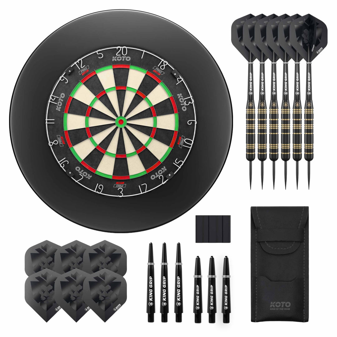 KOTO - King Pro Surround Dartset Schwarz, 3 Barrels, 2 Sets Flights, 2 Sets Shafts (short & medium),