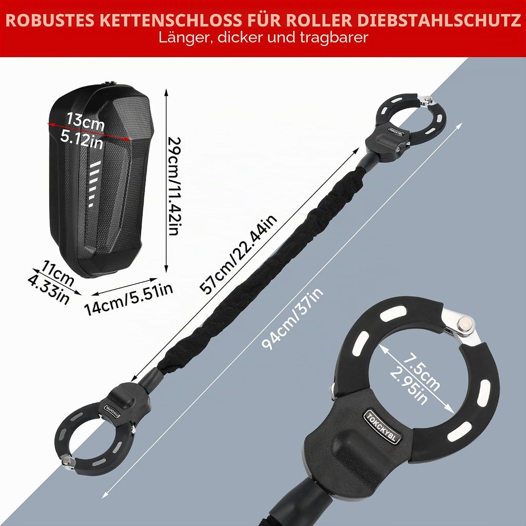 Robustes Elektro-Scooterschloss mit Rollertasche – 8 mm Anti-Diebstahl-Kettenschloss, 94 cm wetterfe