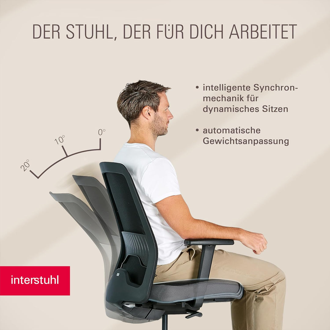 Interstuhl Style AIR Bürostuhl Ergonomisch – Schreibtischstuhl mit Netzrücken & Synchronmechanik, Be