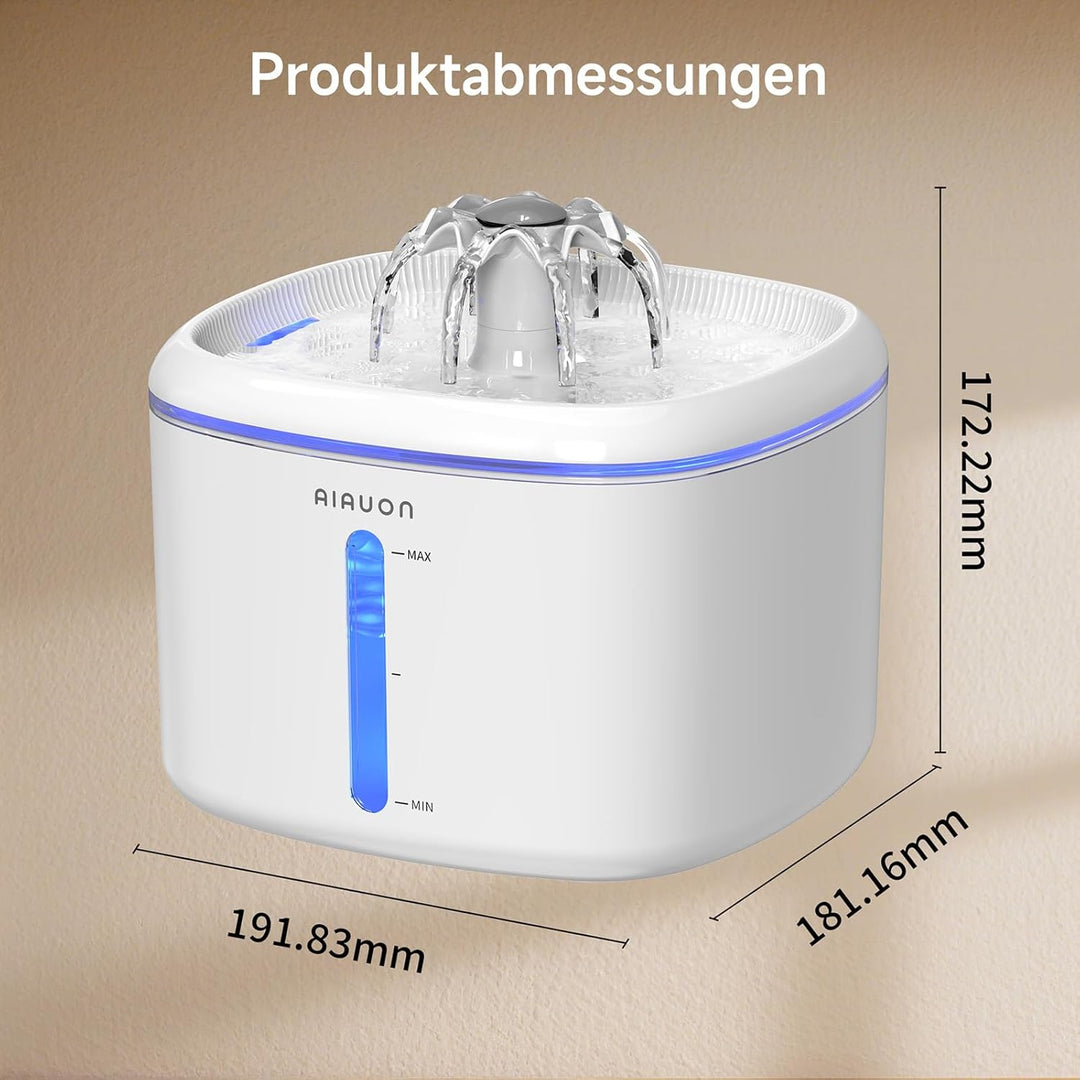Trinkbrunnen für Katze, 2,5L Katzenbrunnen Leise mit 2 Ersatzfiltern und LED-Wasserstandsfenster für