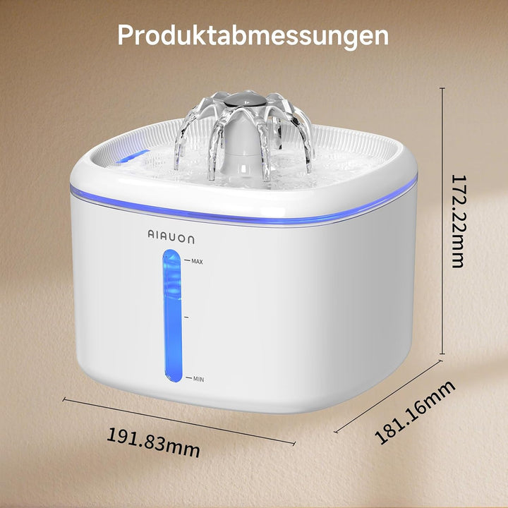 Trinkbrunnen für Katze, 2,5L Katzenbrunnen Leise mit 2 Ersatzfiltern und LED-Wasserstandsfenster für