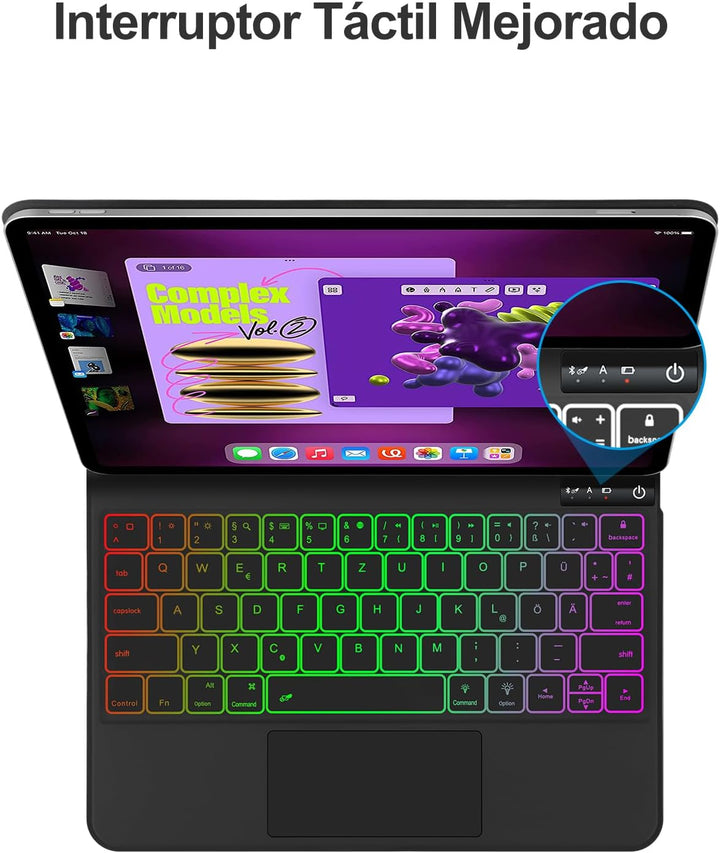 Magic Keyboard für iPad Air 11 Zoll M4 2026/M3 2025/M2 2024 mit Multi-Trackpad, 7-Farbigem Beleuchtu
