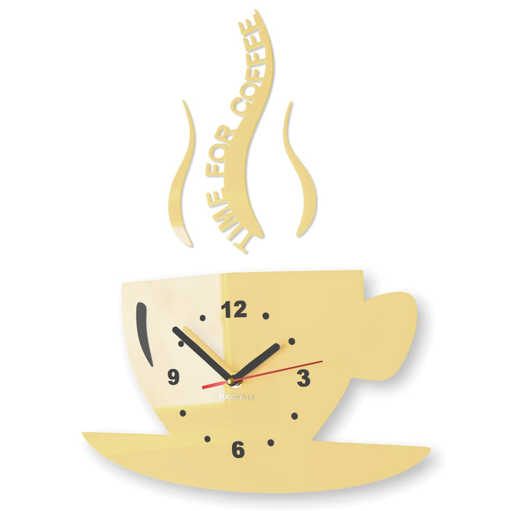 FLEXISTYLE Tasse Time for Coffee (Zeit für Kaffee) Moderne Küche Wanduhr, Vanille Ecru, 3D römisch,