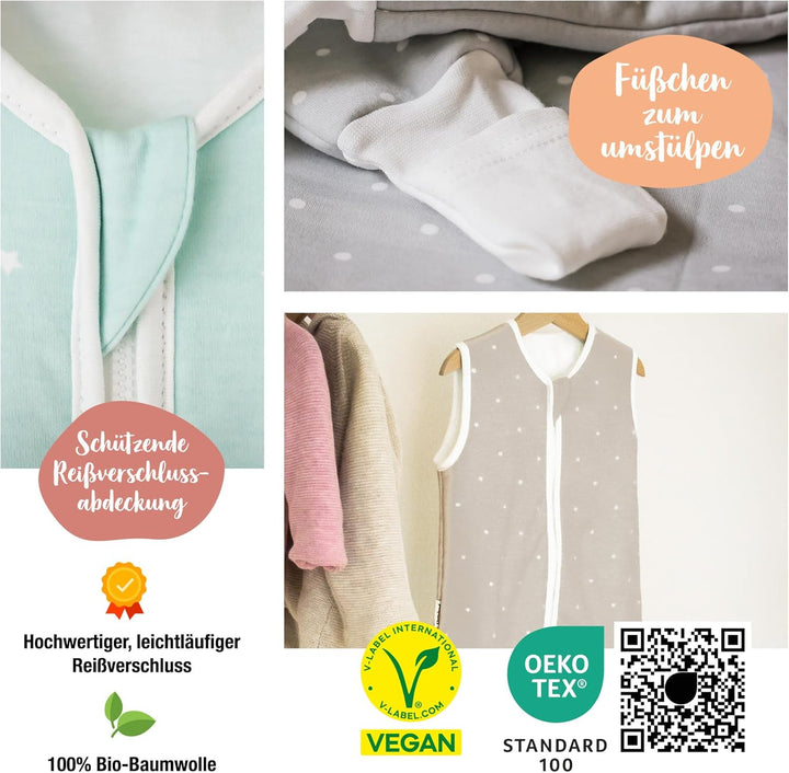 Ehrenkind® Babyschlafsack | Schlafsack mit Füssen 2.5 TOG | Bio-Baumwolle | Ganzjahres Schlafsack Ba