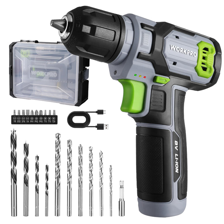 WORKPRO 8V Akku Bohrschrauber Set mit Transportkoffer, Akkuschrauber, 2x2000 mAh Akkus Bohrmaschine,