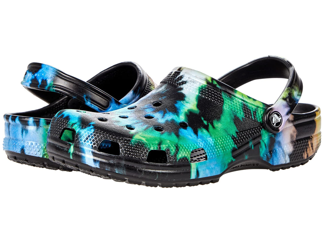 Crocs Unisex Classic Tie Dye Clogs 4 Women/2 Men Black Pastel, 4 Women/2 Men Black Pastel