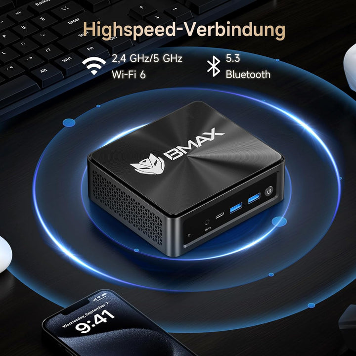 BMAX B5A Pro Mini PC, AMD Ryzen 7 5825U (8C/16T, bis zu 4.5Ghz),16GB DDR4 512GB NVMe SSD Mini Comput