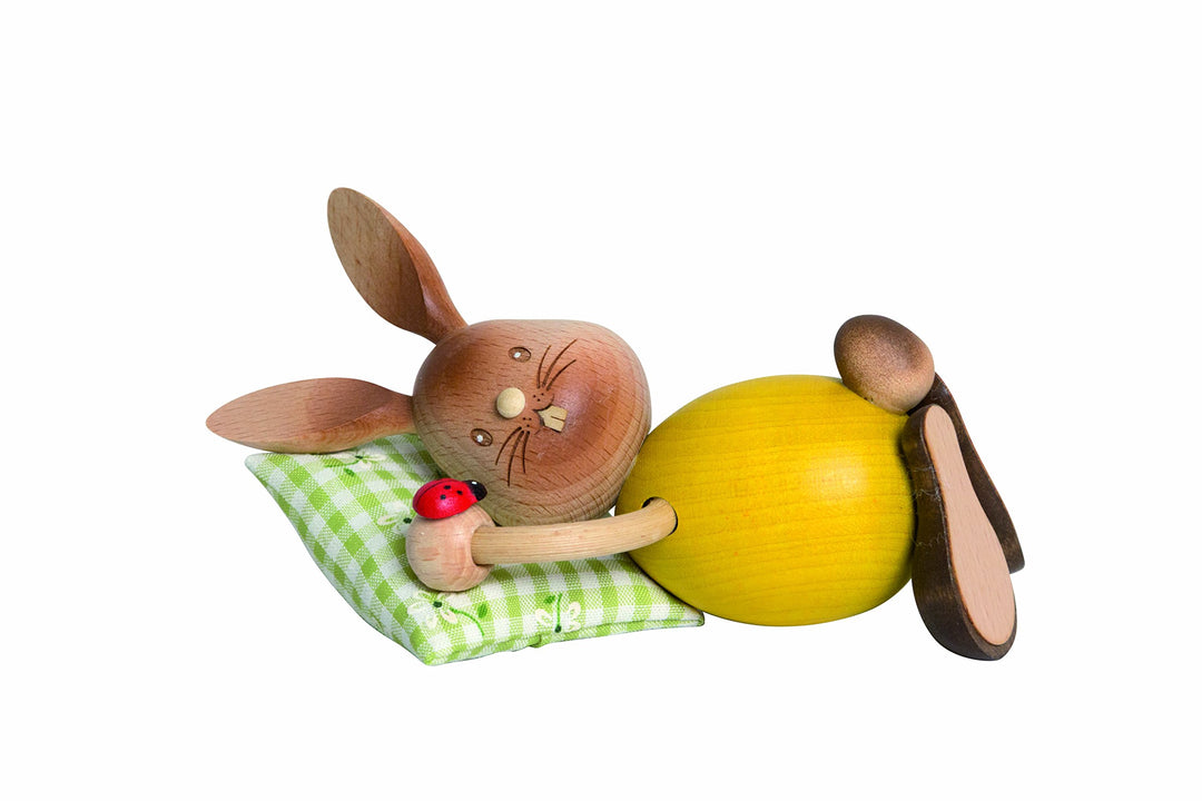 Drechslerei Kuhnert - Osterdekoration / Osterhase - Stupsi Hase "Schlafmütze" - 12cm - aus Holz - Ma