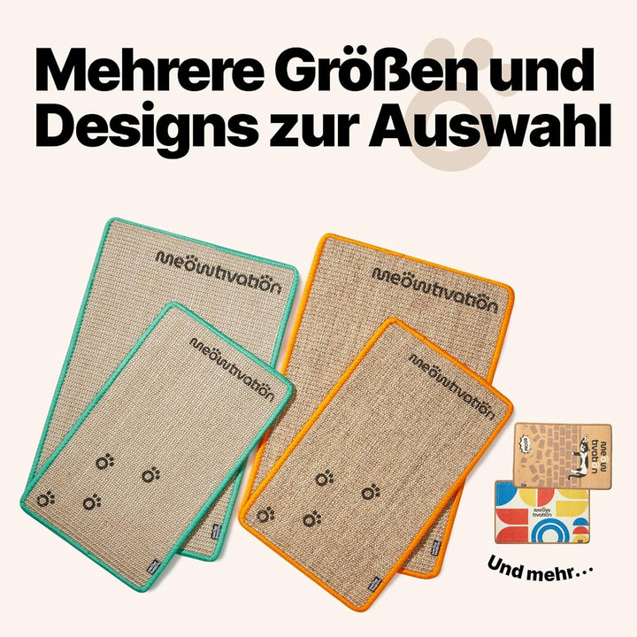 Kratzmatte für Katzen – Hochwertiger Kratzteppich aus Sisal mit Meowtivation-Pfoten, natürliche Krat