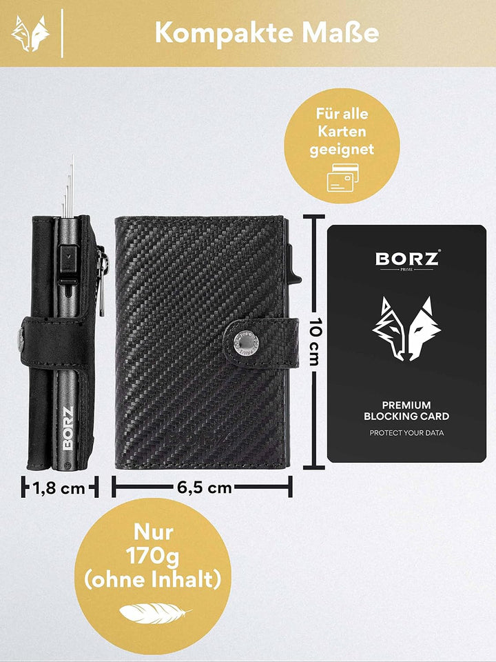 BORZ Prime ® Slim Wallet mit Münzfach AirTag kompatibel I Kartenetui mit RFID Schutz I Mini Geldbörs