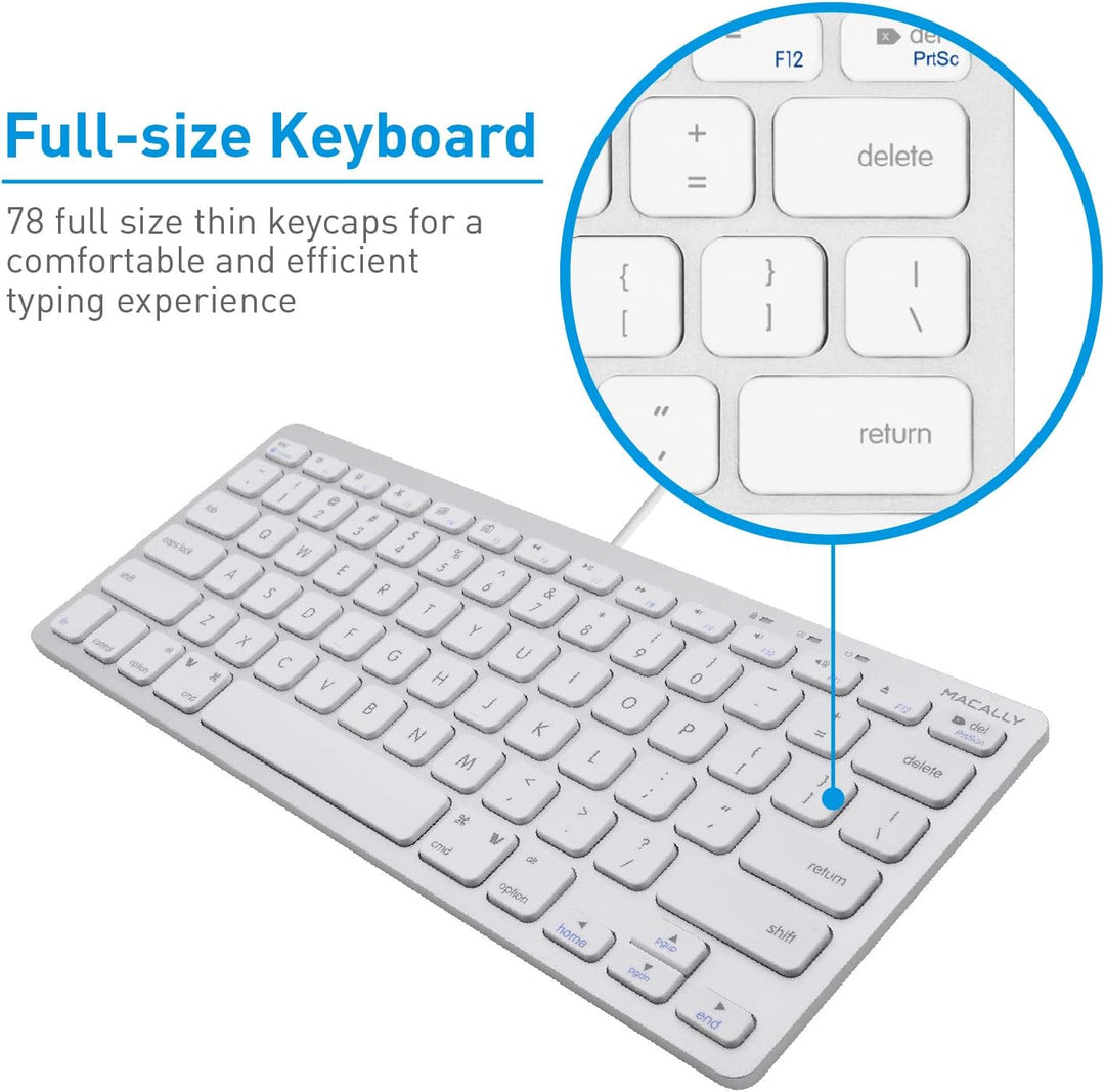 Macally SLIMKEYCA, kompakte USB -A-Tastatur für Mac, US QWERTY Tasten-Layout Silber, Silber