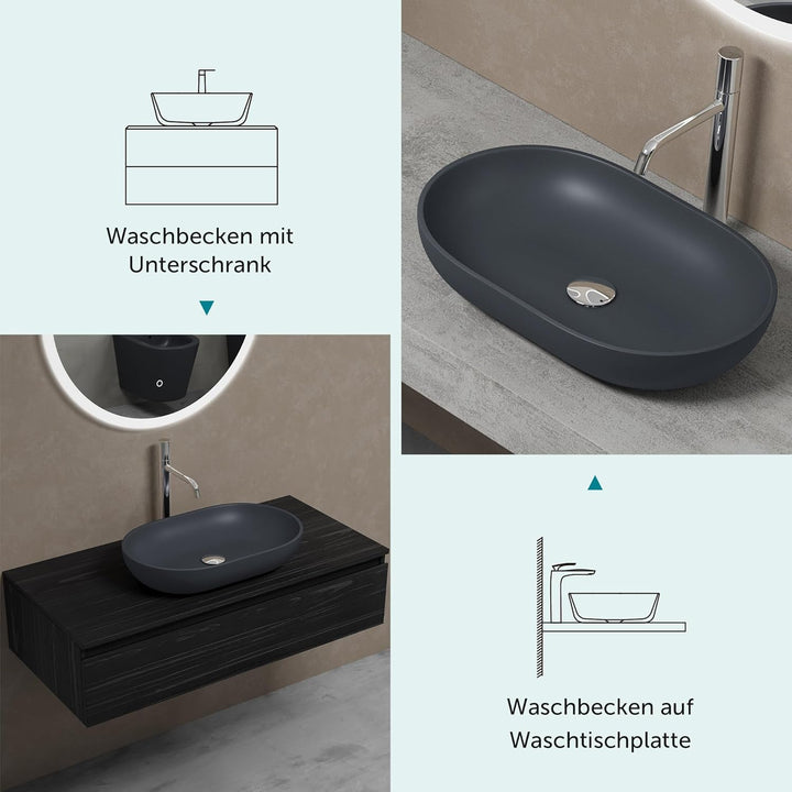 Mai & Mai Aufsatzwaschbecken Col808 in Anthrazit Matt Waschschale Waschbecken aus Gussmarmor, Anthra