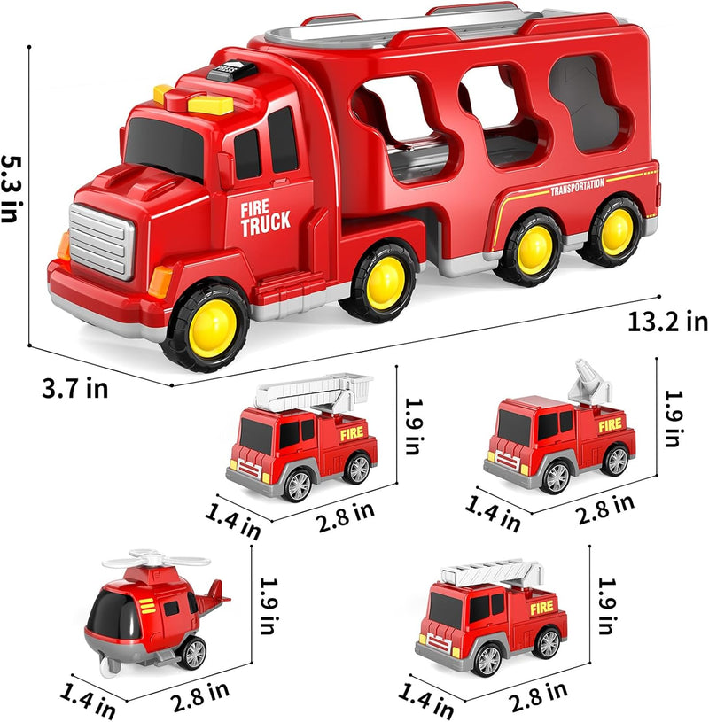 Feuerwehrauto Spielzeug für 1 2 3 4 5 6 Jahre alt Jungen Kleinkinder, 5 in 1 Kinder Träger Feuerwehr