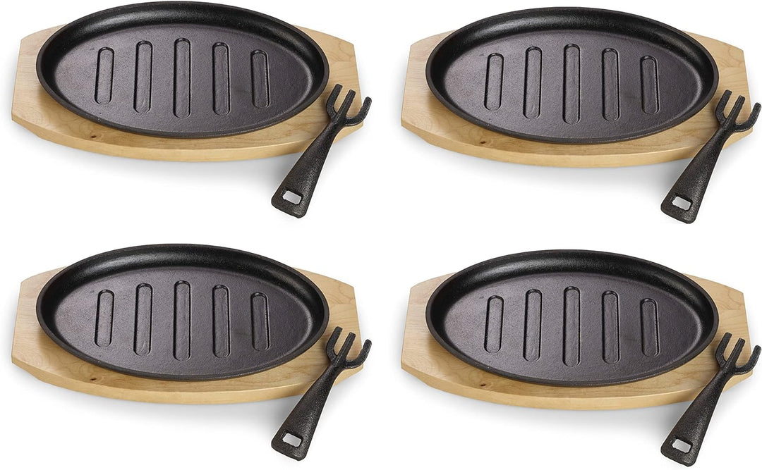 ECHTWERK Servierpfanne aus Gusseisen mit Grillstreifen und Servierbrett, Abnehmbarer Griff, Bereits