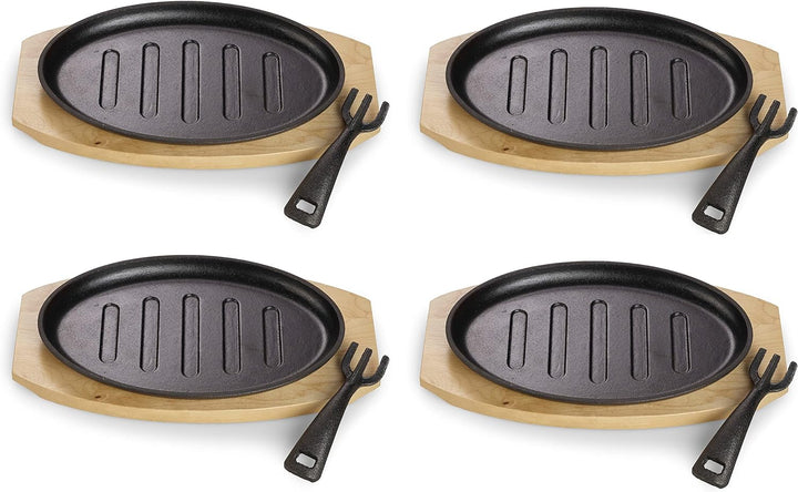 ECHTWERK Servierpfanne aus Gusseisen mit Grillstreifen und Servierbrett, Abnehmbarer Griff, Bereits