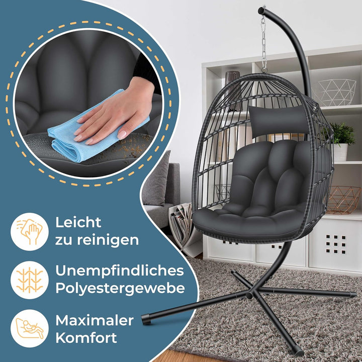 KESSER® Hängesessel Jungle mit Gestell Stahl Hängekorb Sessel Grossen Kissen + Decken Halterung + Co