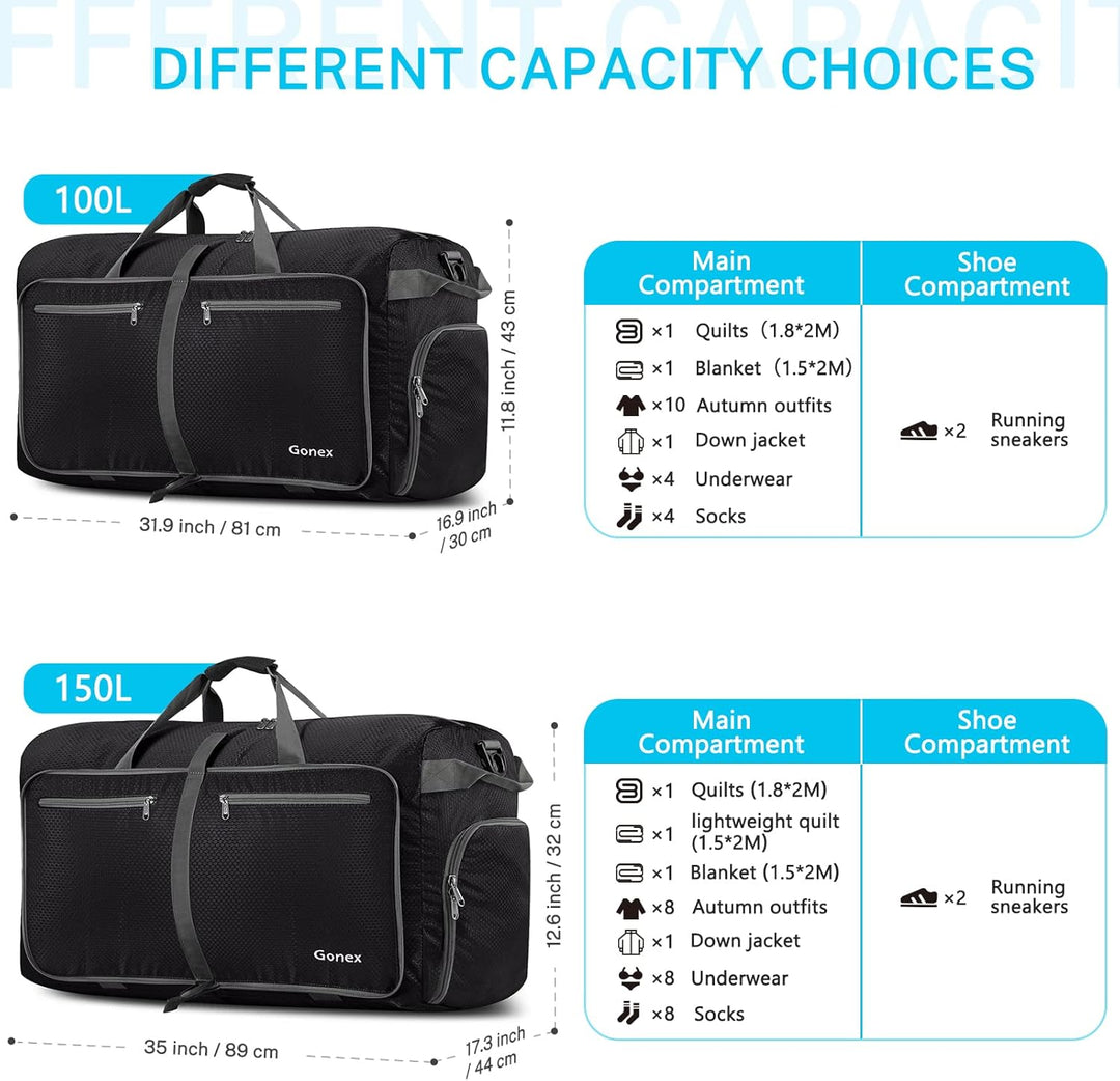 Gonex Faltbares Reisegepäck Leicht 40/60/80/100/150L Grosse Reisetasche Sporttasche für Reise Gym Ur