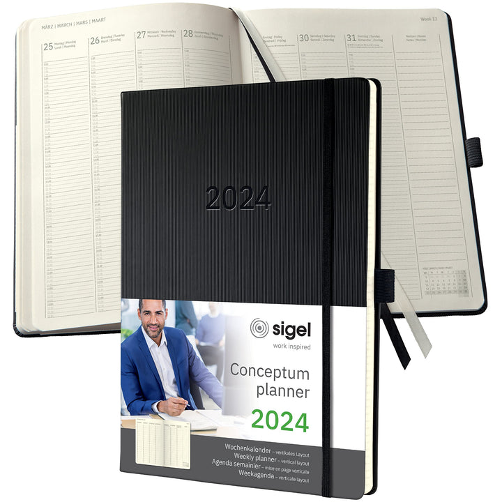 SIGEL C2418 Planungsbuch Terminplaner Wochenkalender 2024, extra gross, A4+, 1 Woche = 2 Seiten, 1 S