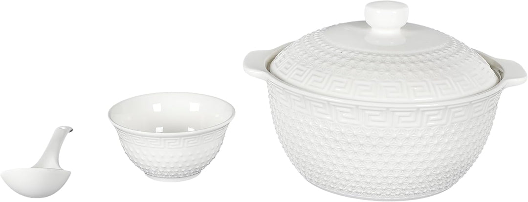 Home Deco Factory, KA0279, 9-Piece Porcelain Soup Service, 27L Tureen, Ladle and 6 Bowls, Clean and