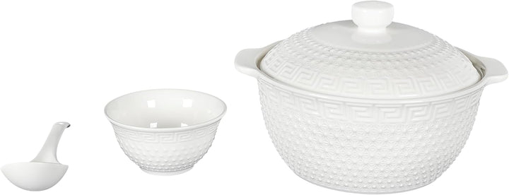Home Deco Factory, KA0279, 9-Piece Porcelain Soup Service, 27L Tureen, Ladle and 6 Bowls, Clean and