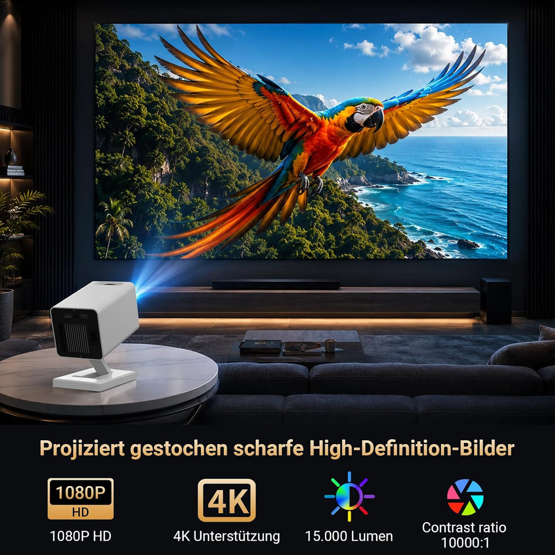 Mini Beamer 4K, Mini Projektor 1080P Unterstützt WiFi 6 BT 5.4, Beamer Klein Projektor mit Eingebaut