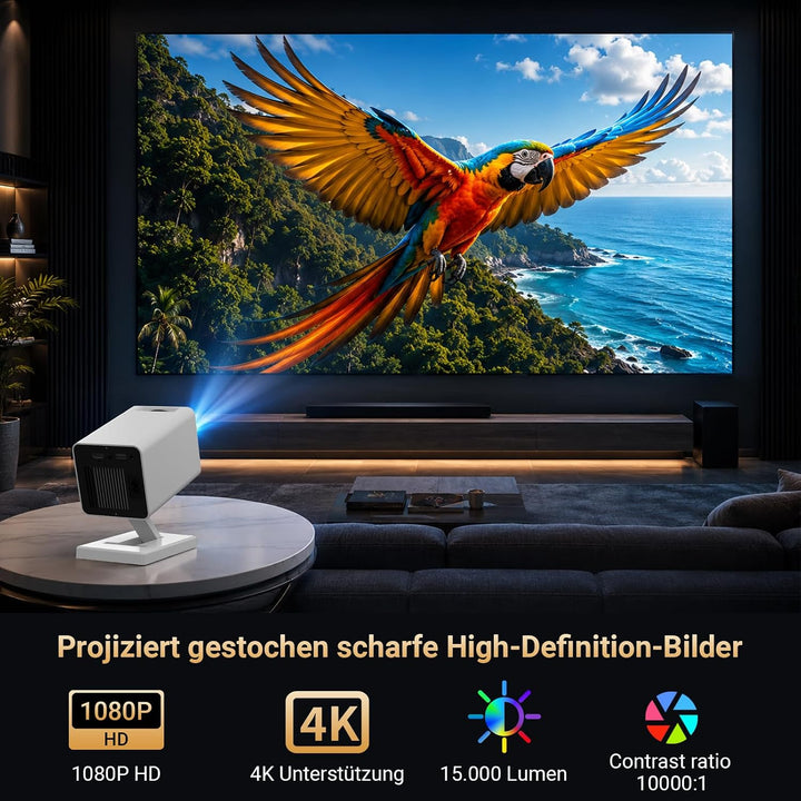 Mini Beamer 4K, Mini Projektor 1080P Unterstützt WiFi 6 BT 5.4, Beamer Klein Projektor mit Eingebaut
