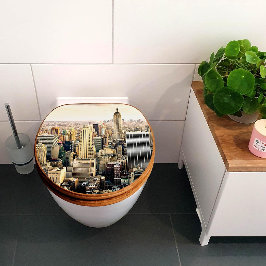 banjado® Design WC Sitz Bambus Absenkautomatik mit Motiv New York City/Toilettendeckel mit Absenkaut