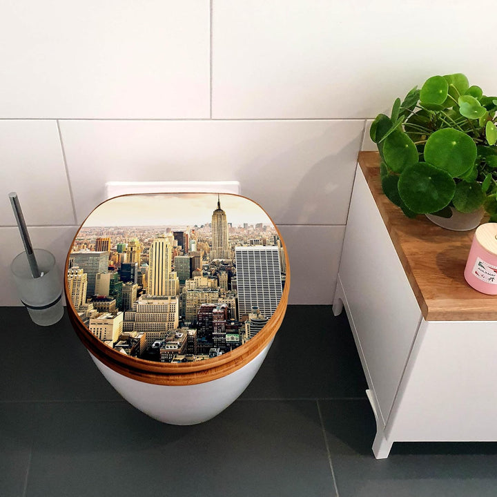 banjado® Design WC Sitz Bambus Absenkautomatik mit Motiv New York City/Toilettendeckel mit Absenkaut