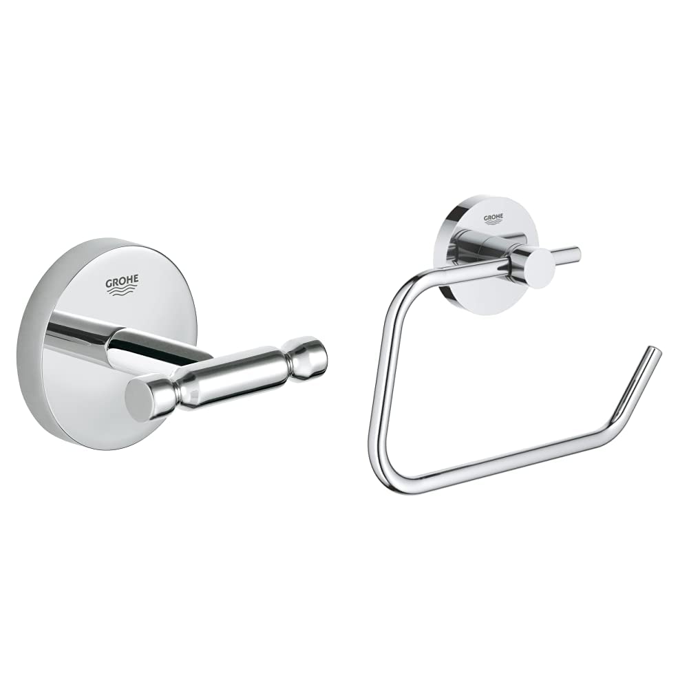 Grohe Bau Cosmopolitan - Bademantelhaken, chrom, 40461001 & Essentials - WC-Papierhalter (Material: