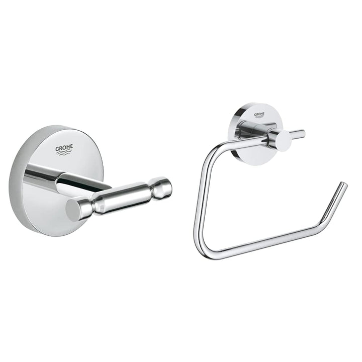 Grohe Bau Cosmopolitan - Bademantelhaken, chrom, 40461001 & Essentials - WC-Papierhalter (Material:
