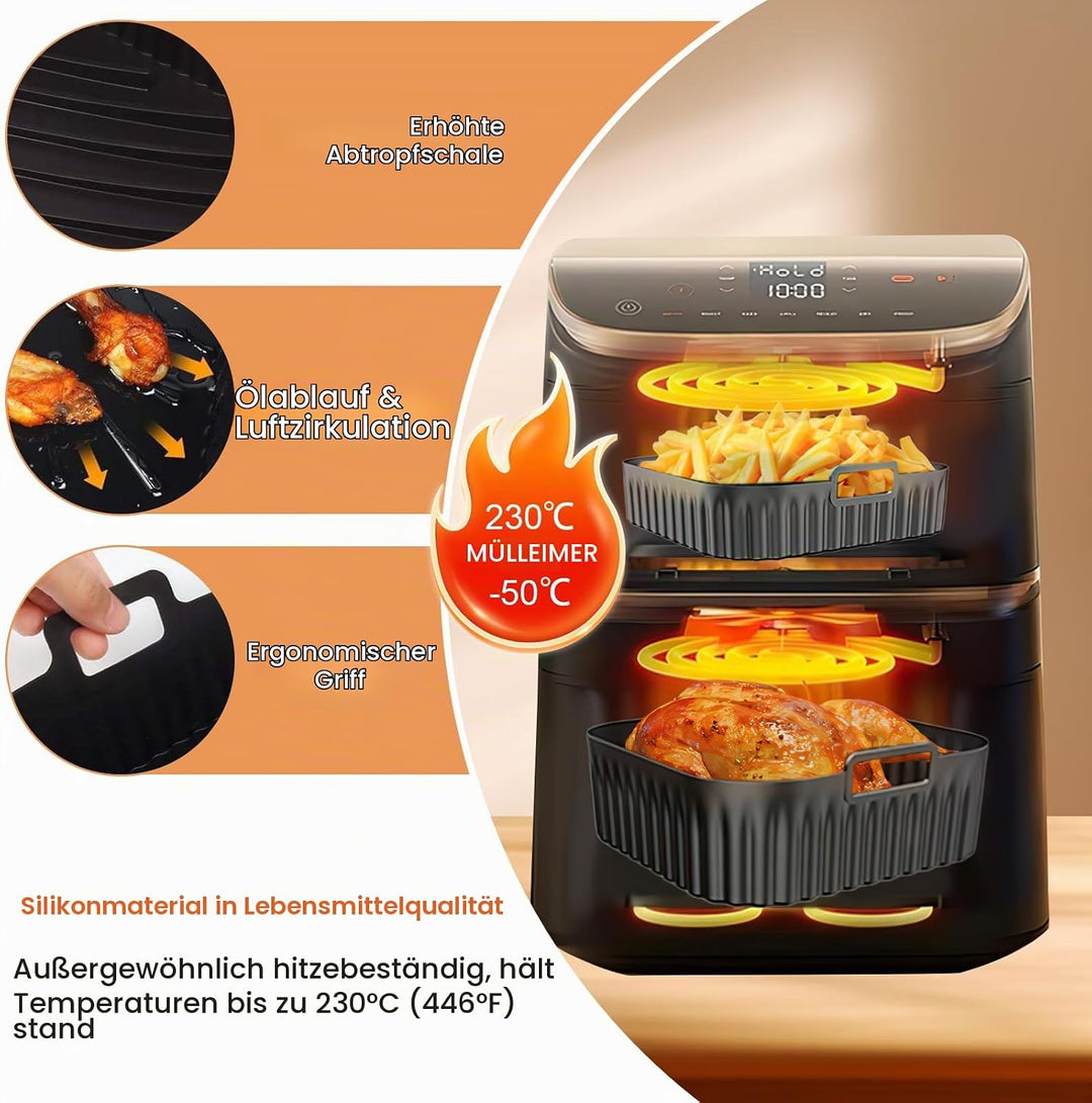 Silikonform Heissluftfritteuse Zubehör für Cosori Turbo Tower/Pro/Smart, Airfryer Zubehör 10,8L Doub