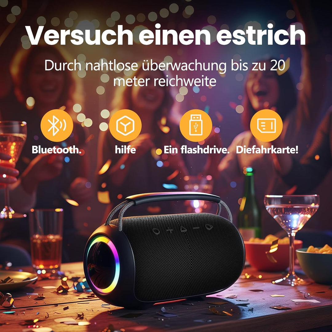 Kabelloser Bluetooth-Lautsprecher mit LED-Lichtshow,tragbarer Outdoor-Lautsprecher,echter kabelloser