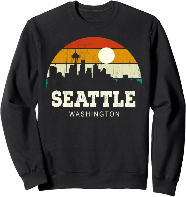 Vintage Retro Style Pine Tree Skyline Seattle Washington Sweatshirt