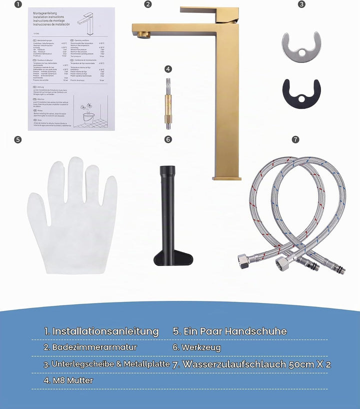 ARCORA Waschtischarmatur, Hochdruck Wasserhahn Bad aus 304 Edelstahl Armatur Waschbecken mit 50cm An