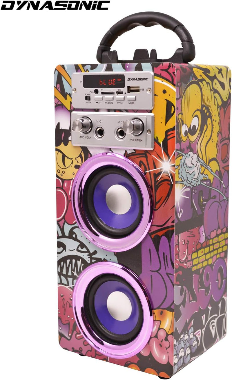 DYNASONIC | tragbarer Bluetooth-Lautsprecher mit Karaoke-Modus und Mikrofone (3. Generation) | USB-A