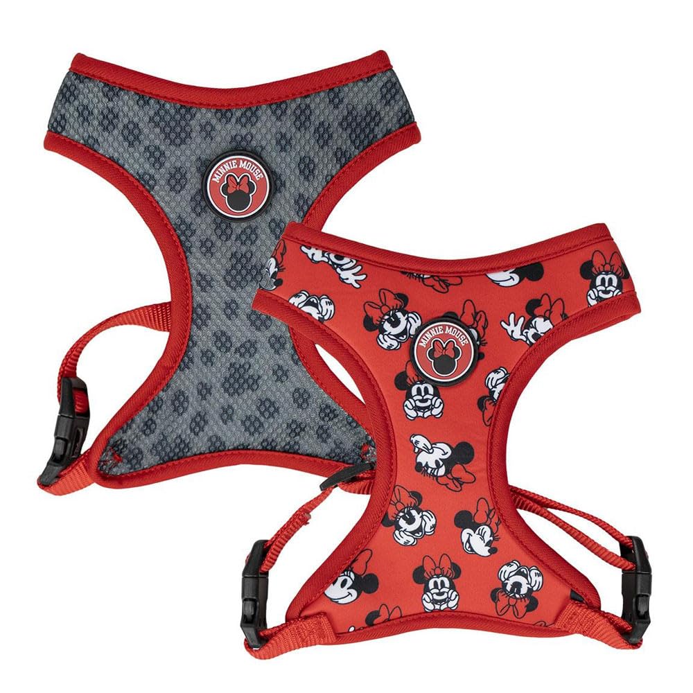 Premium-Hundegeschirr von Minnie Maus, Grösse M/L, Grau und Rot, verstellbares Hundegeschirr, 100% P