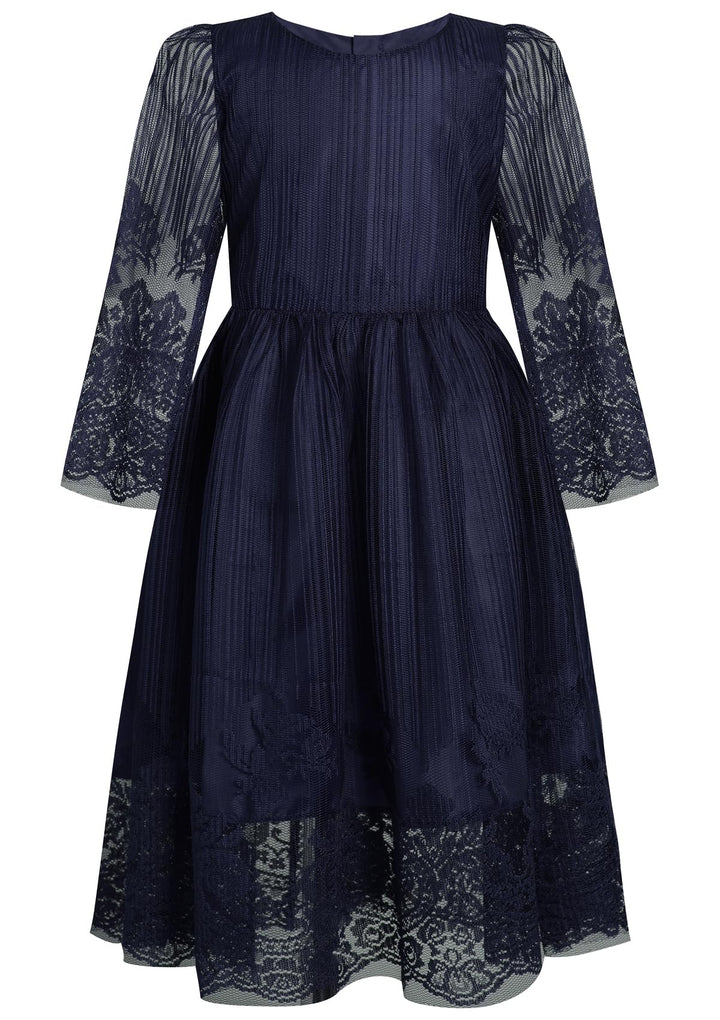 BONNY BILLY Mädchen Kleider Vintage Spitze Tüll Festlich Hochzeit Lang Abendkleid Ballkleid Partykle