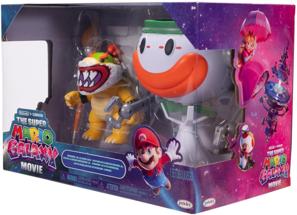 Der Super Mario Galaxy Movie – 13 cm grosse Bowser Jr.-Figur mit Clownauto, Pinsel und Wasser-Enthül