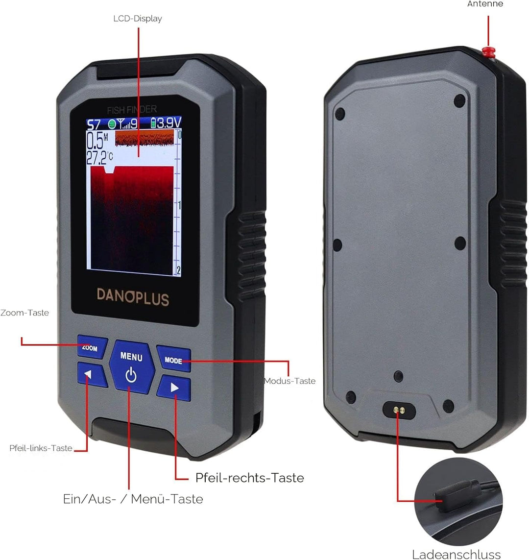 Kabelloser Fischfinder Tragbarer Fischfinder Sonar-Sensor 45 m Tiefenerkennung Wiederaufladbare Tief