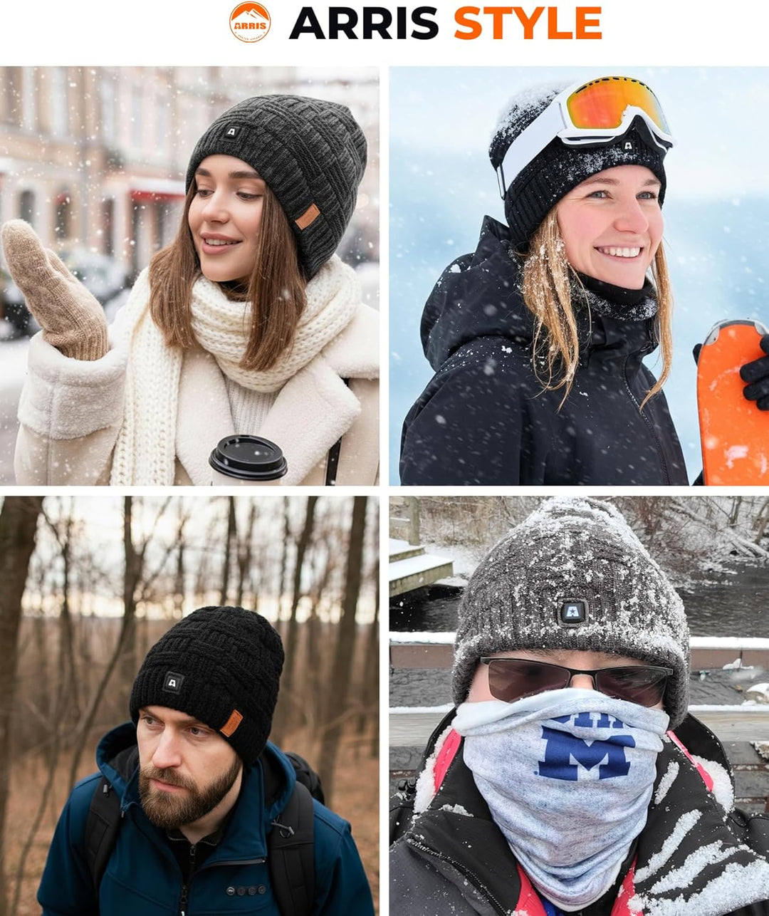 ARRIS Beheizte Mütze, elektrisch, beheizt, Beanie-Kopfwärmer, mit 7,4 V wiederaufladbarem Akku, für