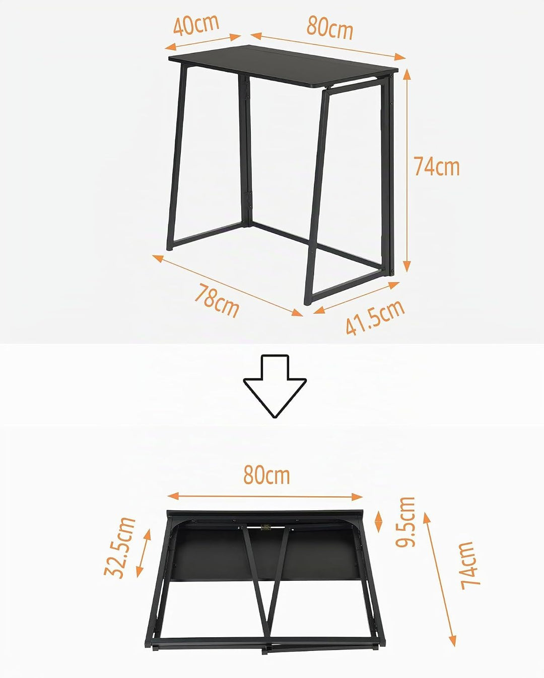 Kleiner Schreibtisch klappbar 80x40cm, kompakter Klapptisch, Platzsparender Computertisch für Wohnzi
