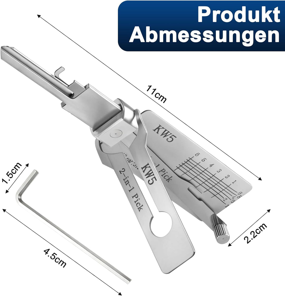 KW5 Hauptschlüssel-decoder aus Edelstahl,LiShi 2-in-1 Lock Pick und Pick-Werkzeuge,Autoschlüssel-Les