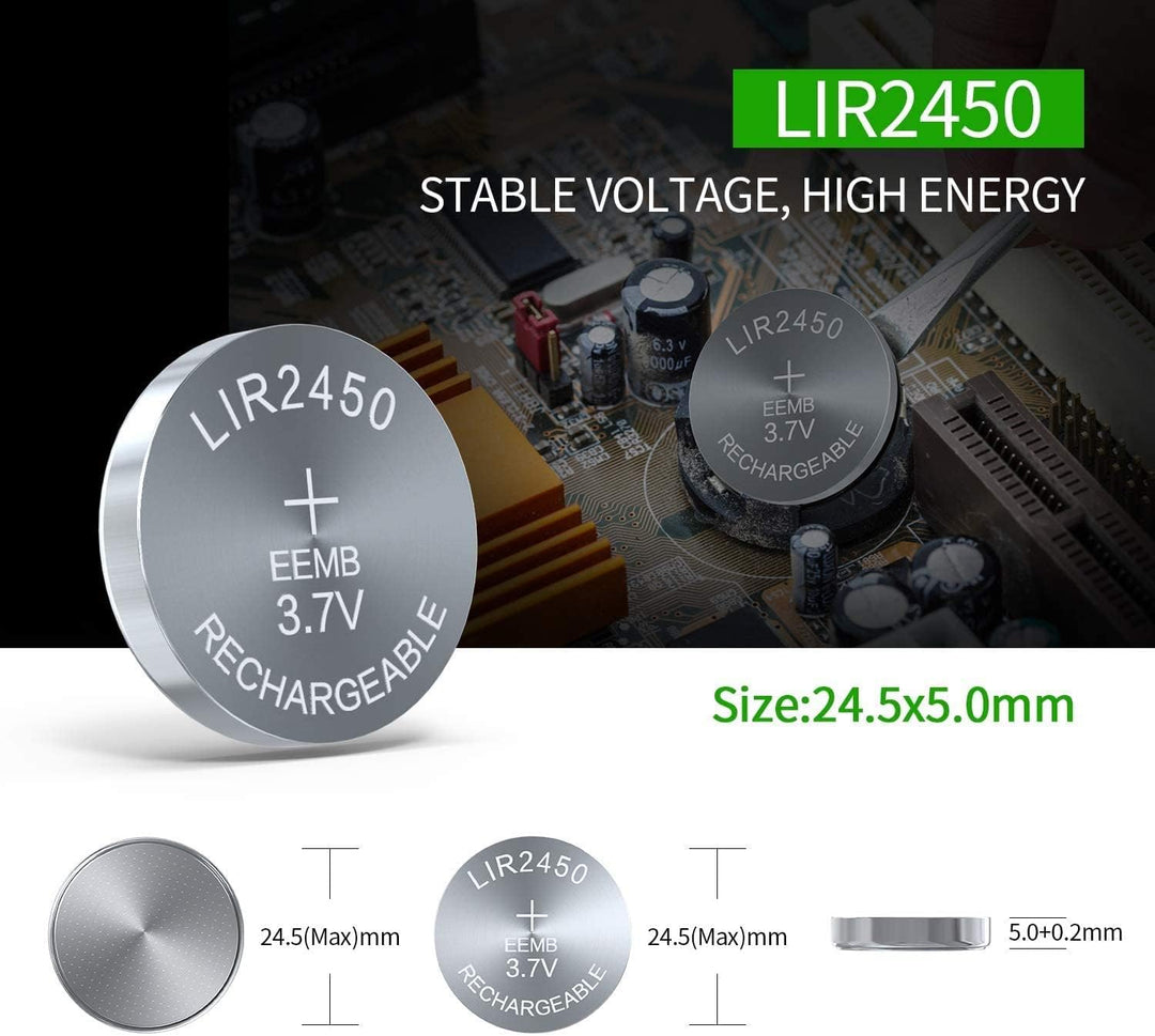 LIR2450 Akku 2450 Lithium-Ionen-Akku-Ladegerät mit 3,7 V 120 mAh Lithium-Ionen-Knopfzellenbatterie (