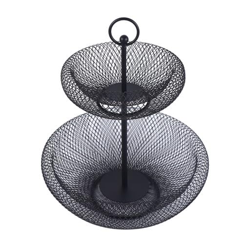2-stöckiger Obstkorb, Metall Obstschale Gross Etagere Schwarz Fruit Basket Gemüse, Dekorativer Obstk